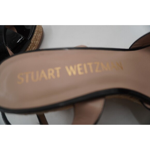 Stuart Weitzman BLKPatent Leather Espadrilles Crossover Braided Jute Trim Sz 8.5 - Picture 9 of 11